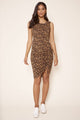 Lea Leopard Sleeveless Ruched Midi Knit Dress
