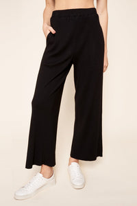 Provence Ribbed Knit Cropped Wide Leg Pants
