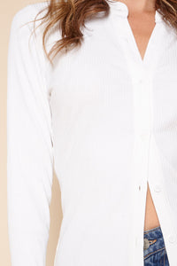 Macie Ribbed Knit Long Sleeve Button Down Top