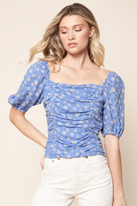 Seville Floral Balloon Sleeve Ruched Blouse