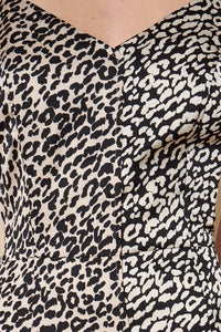 Marcelina Mixed Leopard Satin Midi Slip Dress
