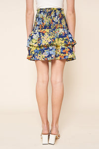 Toulon Floral Ruffle Smocked Mini Skirt