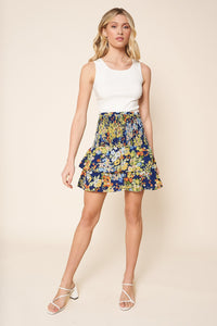 Toulon Floral Ruffle Smocked Mini Skirt