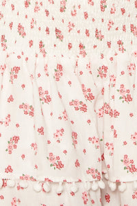 Daydream Floral Smocked Pom Pom Trim Skirt