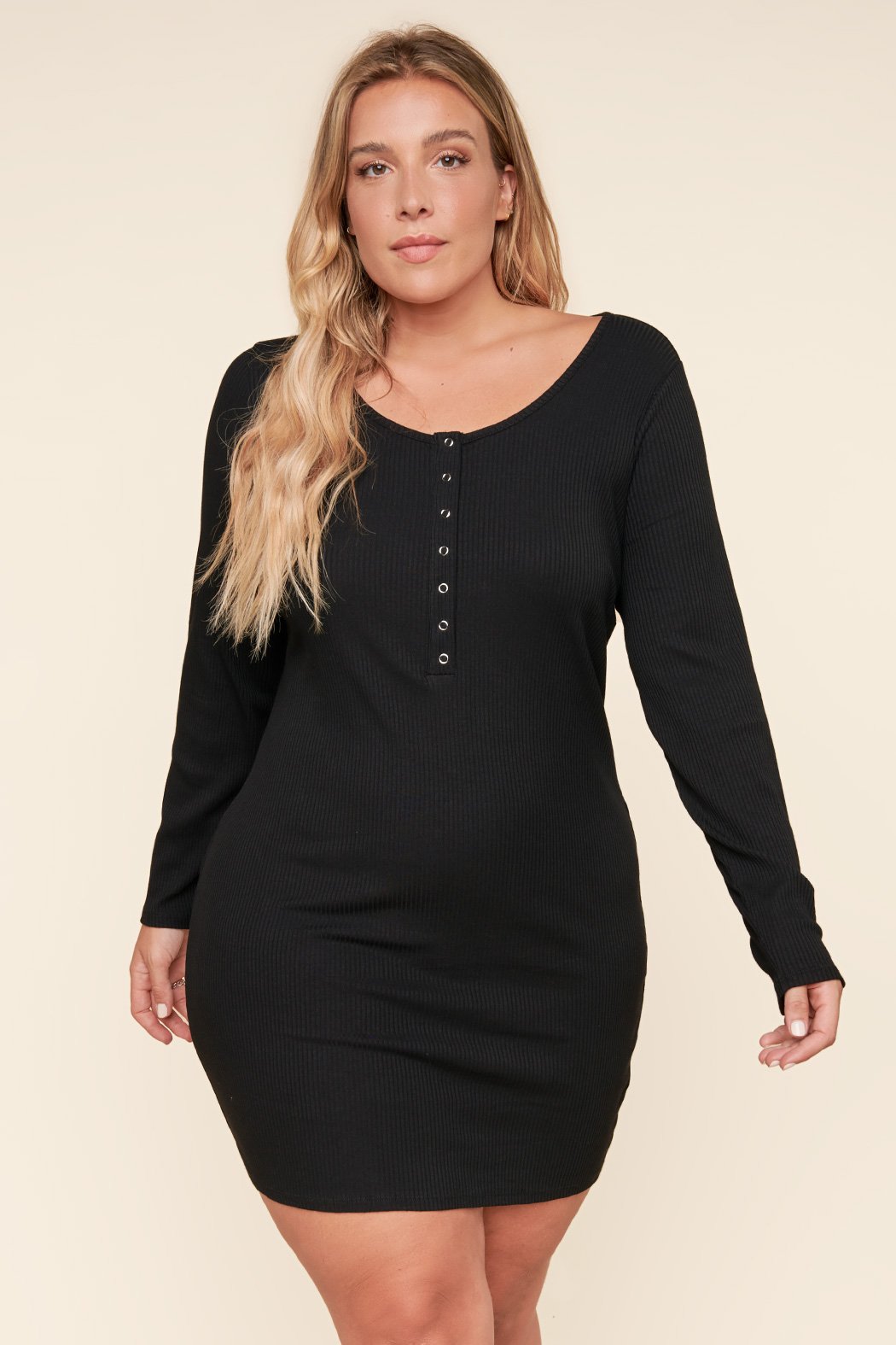henley long sleeve dress NICOLE Long Sleeve Henley Dress in Atlantic