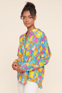 Yara Rainbow Floral Dalton Boyfriend Button Down Shirt