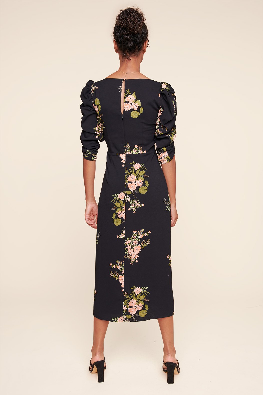 ruched sleeve midi dress Maeve Long-Sleeve V-Neck Ruched Midi Dress