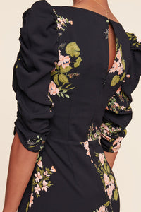 Jasleen Floral Ruched Sleeves Midi Dress