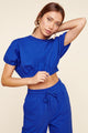 Deanna Dolman Puff Sleeve French Terry Knit Crop Top