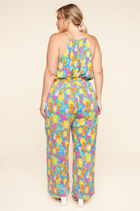 Yara Rainbow Floral Lighthearted Trapeze Jumpsuit Curve