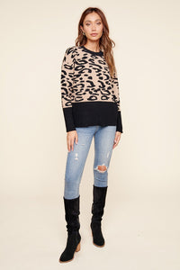 Lonnie Leopard Colorblock Crew Neck Sweater