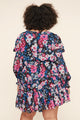 Wild Floral Bubble Sleeve Ruffle Mini Dress Curve