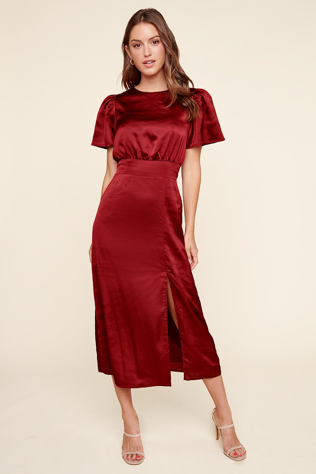 sugar lips satin dress Infinite Strapless Open Back Satin Convertible Maxi Dress TAUPE / XS by Sugarlips