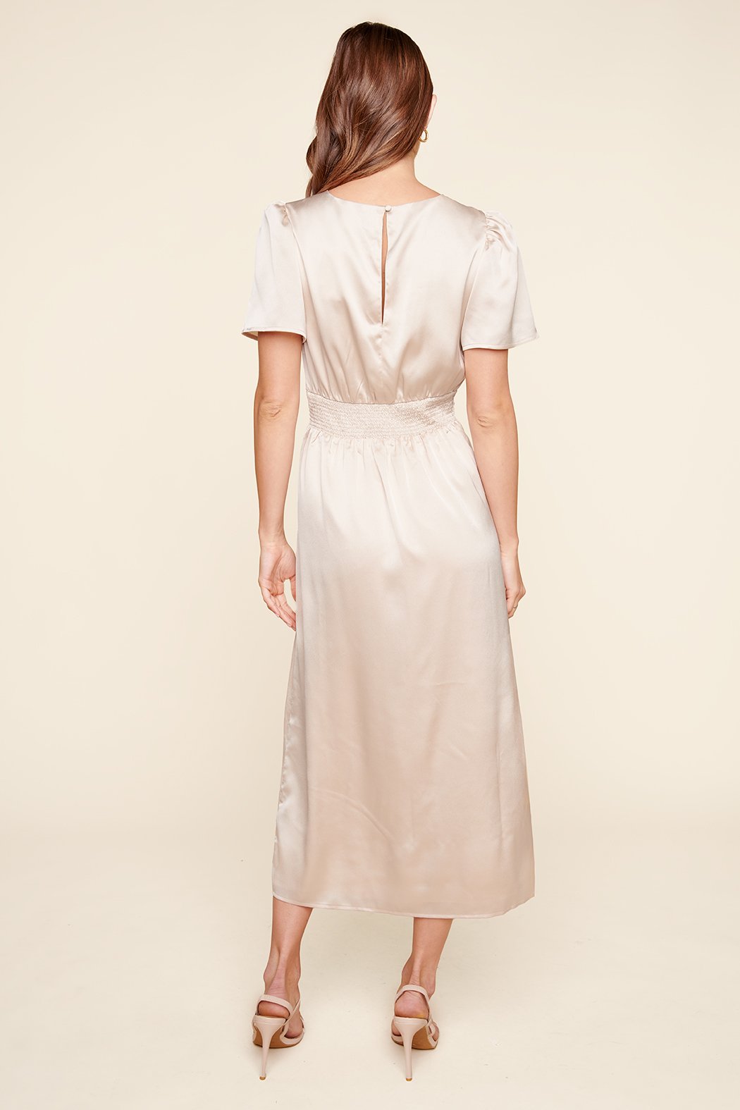 sugar lips satin dress Infinite Strapless Open Back Satin Convertible Maxi Dress TAUPE / XS by Sugarlips