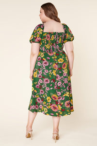 Everly Floral Alessi Puff Sleeve Midi Dress Curve