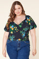 Delphine Floral Puff Sleeve Crop Top Curve