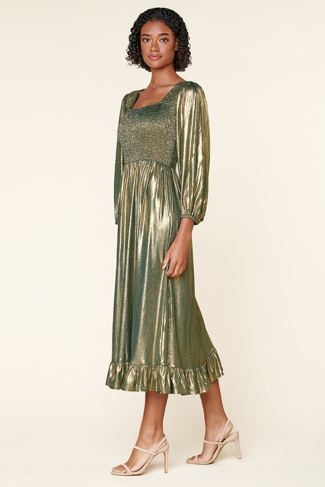 Channing Foil Ribbed Knit Smocked Midi Dress Sugarlips Channing Foil Ribbed Knit Smocked Midi Dress Sugarlips