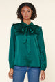 One and Only Satin Tie Neck Smocked Blouse