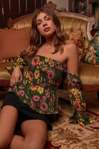 Everly Floral Off the Shoulder Smocked Peplum Top