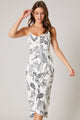 Another Day In Paradise Tropical Print Ruched Midi Dress