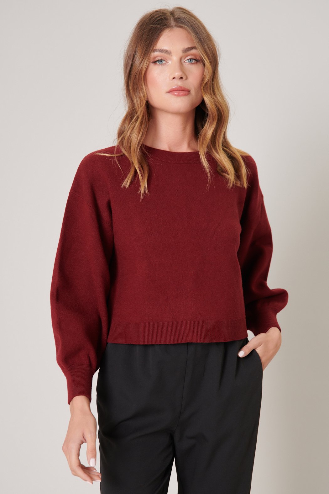 Skirt Cropped Maroon Sweater Hot Take Cropped Balloon Sleeve