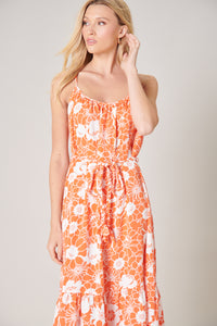 Leia Apricot Floral Scoop Neck Midi Dress