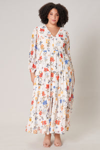 April Primary Floral Mabel Tiered Maxi Dress Curve