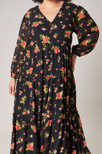 English Rose Onyx Floral Monaco Tiered Maxi Dress Curve