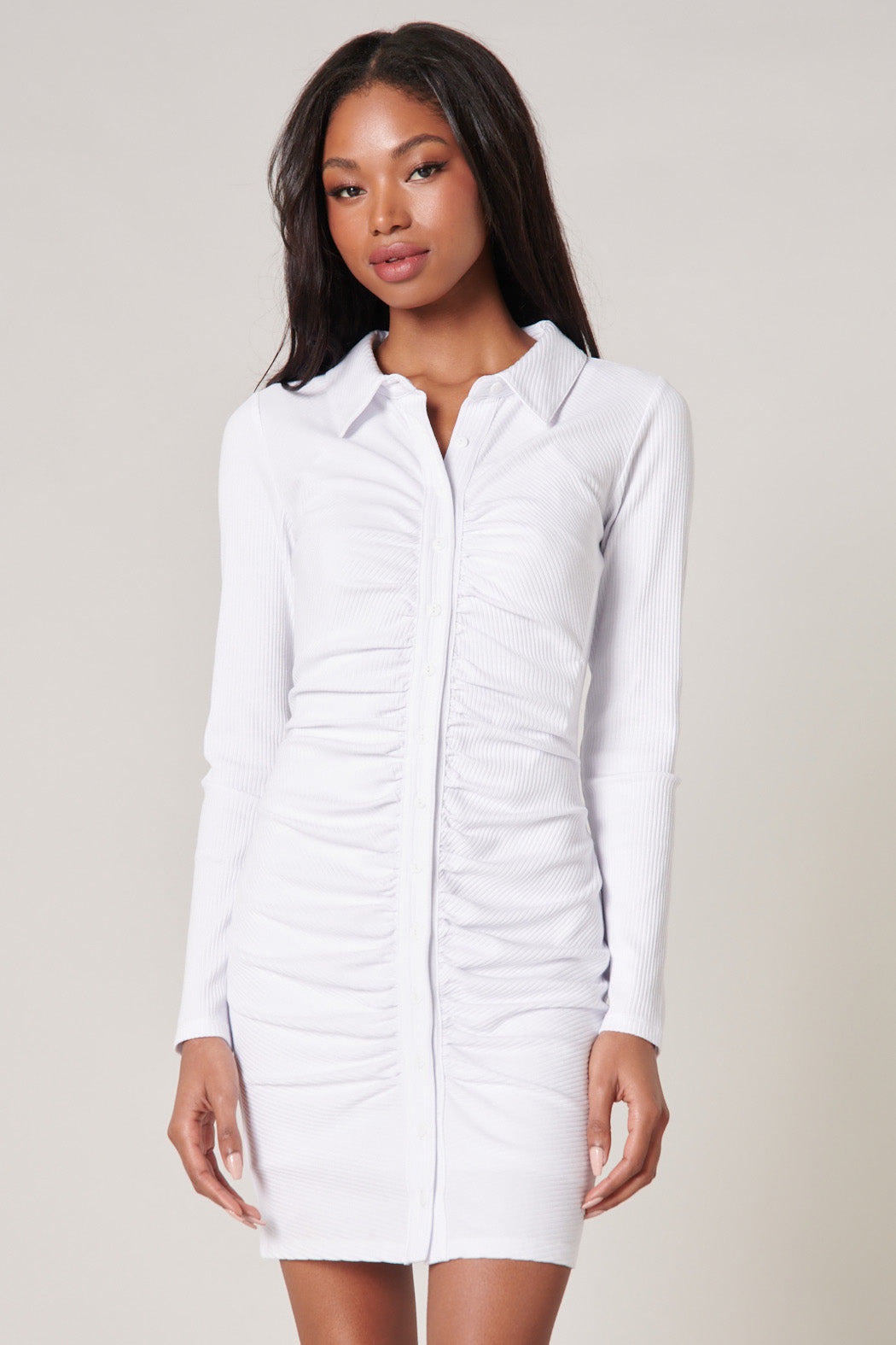 Alison Button Front Ribbed Knit Mini Dress Alison Button Front Ribbed Knit Mini Dress