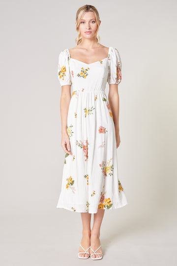 Francine Toile Alessi Puff Sleeve Midi Dress – Sugarlips