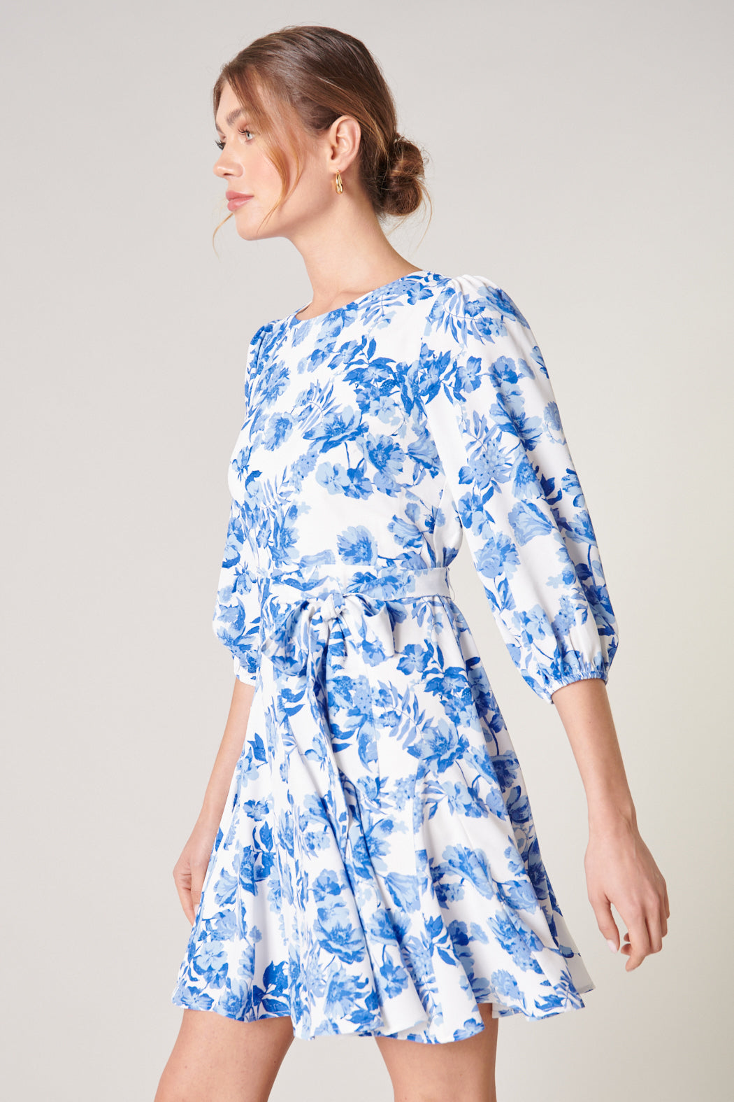 Antoinette Blue Floral Balloon Sleeve Derby Dress – Sugarlips