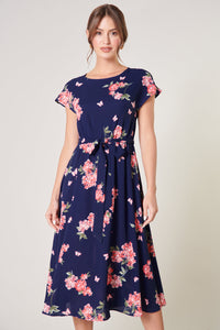 Perla Floral Dolman Sleeve Midi Dress