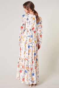 April Primary Floral Mabel Tiered Maxi Dress