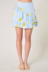Citrus Picnic Gingham Jess Ruffle Mini Skirt