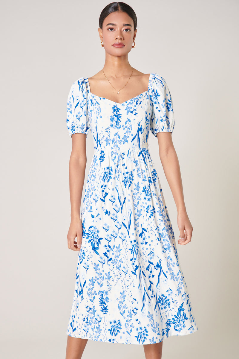 Mallorca Floral Alessi Puff Sleeve Midi Dress – Sugarlips