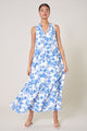 Antoinette Blue Floral Split Neck Tiered Maxi Dress