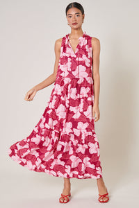 Ginger Berry Split Neck Tiered Maxi Dress