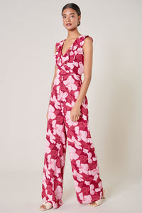 Ginger Berry Floral Sleeveless Surplice Jumpsuit