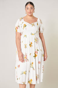 Priya Floral Alessi Puff Sleeve Midi Dress Curve