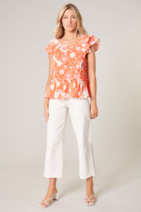 Leia Apricot Floral Kindred Peplum Top