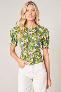 Galway Floral Hilly Smocked Back Cutout Blouse