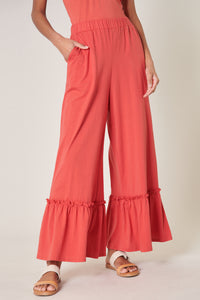 Ryder Ruffle Wide Leg Cotton Knit Pants