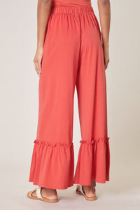 Ryder Ruffle Wide Leg Cotton Knit Pants