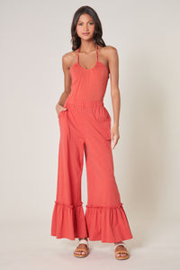Ryder Ruffle Wide Leg Cotton Knit Pants