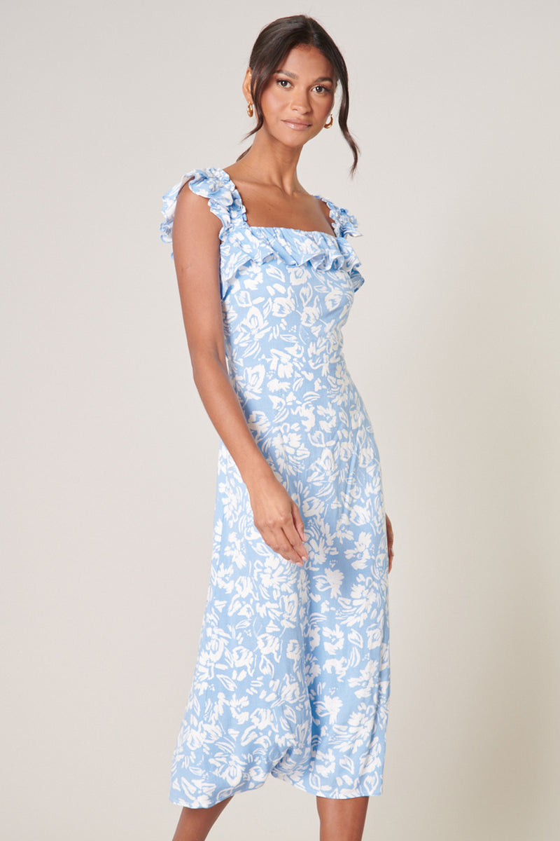 Allegra Floral Ruffle Trim Milo Midi Dress – Sugarlips