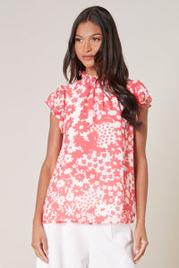 Kennedy Coral Floral Sun Up Mock Neck Blouse