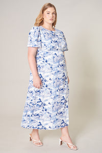 Francine Toile Sky Bloom Midi Dress Curve