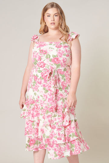 Morning Blush Floral Collins Godet Mini Dress Curve Sugarlips