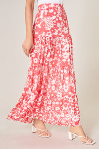 Kennedy Coral Floral Bellingham Tiered Maxi Skirt