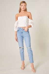Marienne Off the Shoulder Scallop Lace Top
